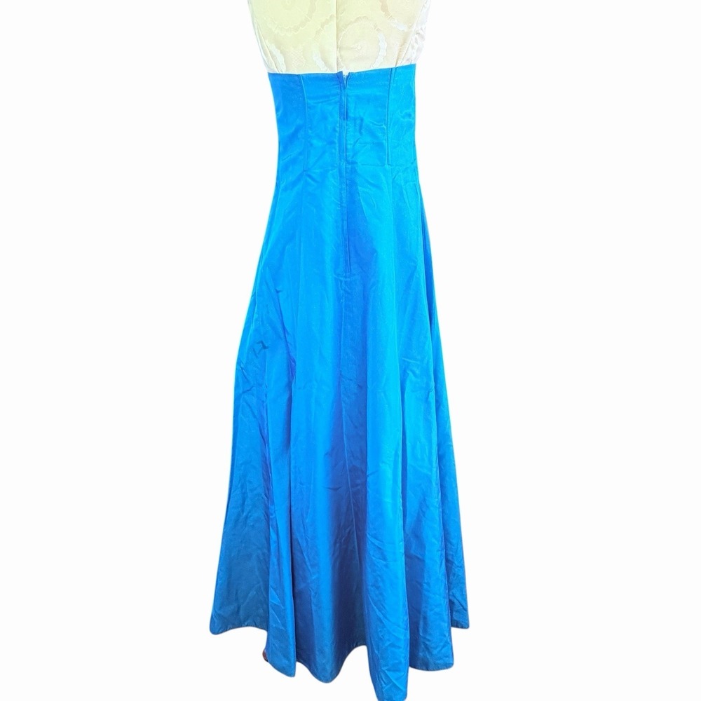 Vintage Gunne Sax Jessica McClintock 10 Strapless Shimmery Blue Satin Gown Dress - Picture 2 of 14
